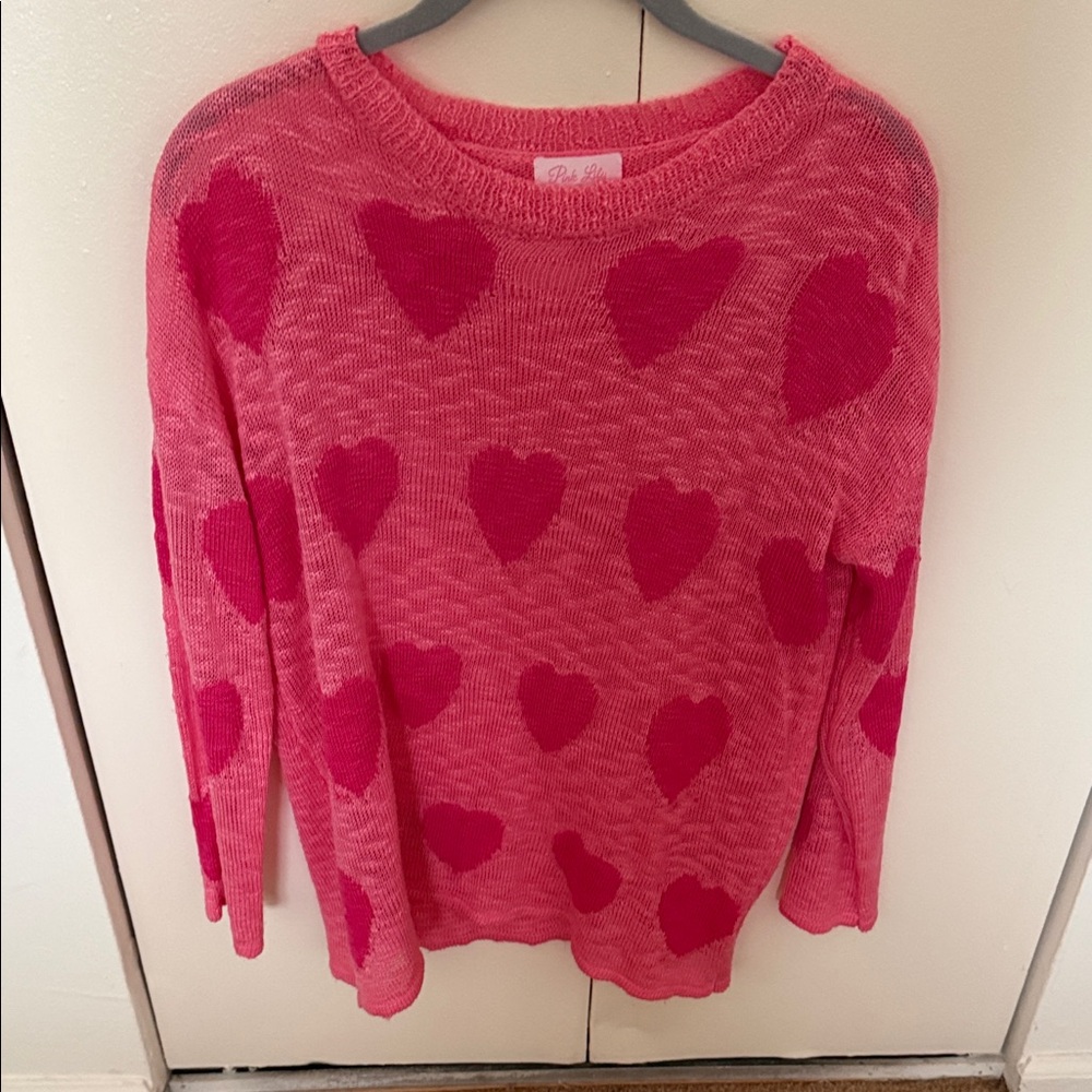 Pink Lily Heart Motif Sweater